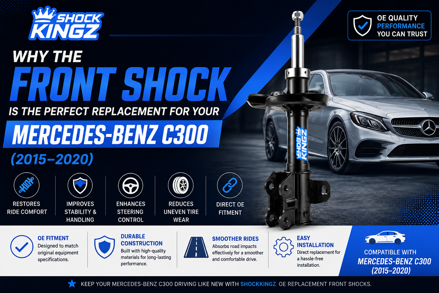 Why the Shockkingz Front Shock is the Perfect OE Replacement for Your Mercedes-Benz C300 (2015–2020)